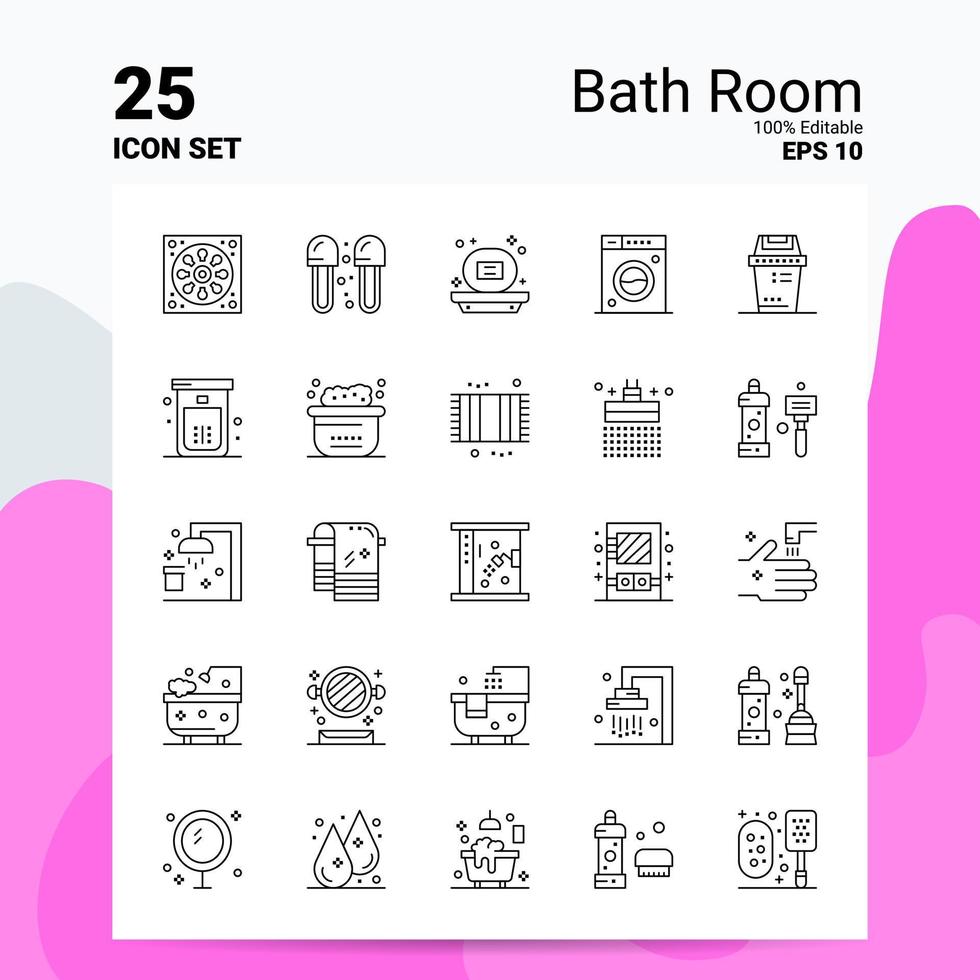 25 Bath Room Icon Set 100 Editable EPS 10 Files Business Logo Concept Ideas Line icon design vector