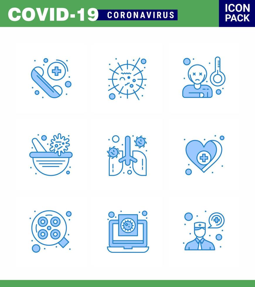 9 Blue Coronavirus Covid19 Icon pack such as anatomy pharmacy bowl virus pharmacy temprature viral coronavirus 2019nov disease Vector Design Elements