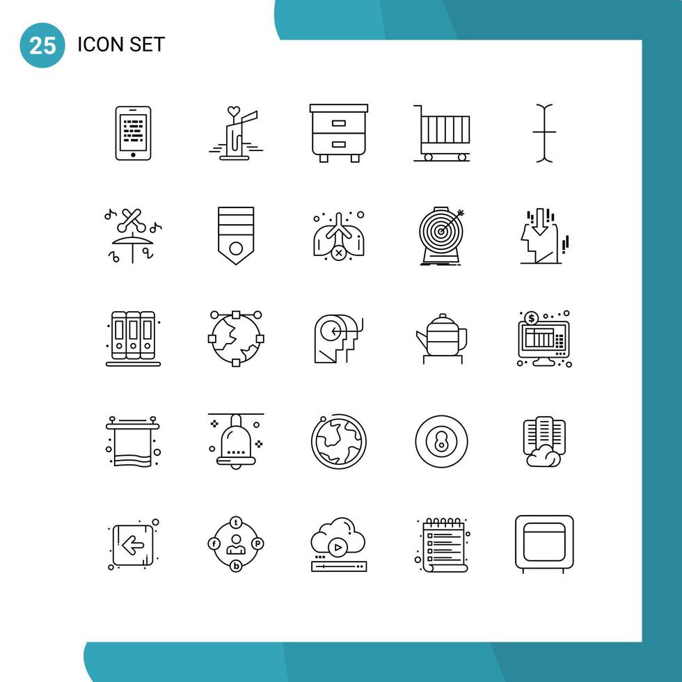 Mobile Interface Line Set of 25 Pictograms of shopping finance heart cart interior Editable Vector Design Elements