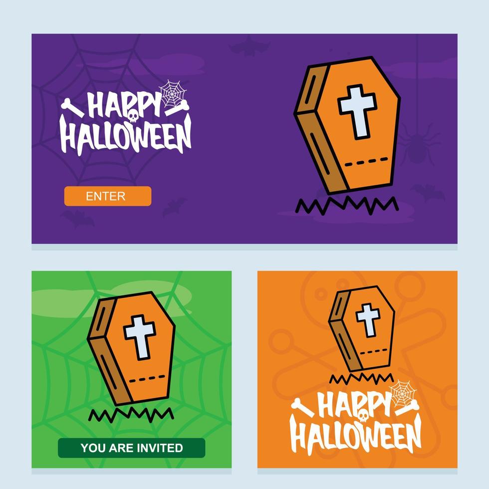 diseño de invitación de feliz halloween con vector de ataúdes