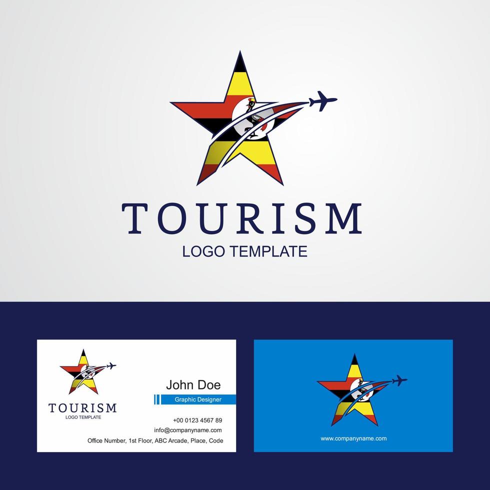 logotipo de estrella creativa de bandera de uganda de viaje y diseño de tarjeta de visita vector