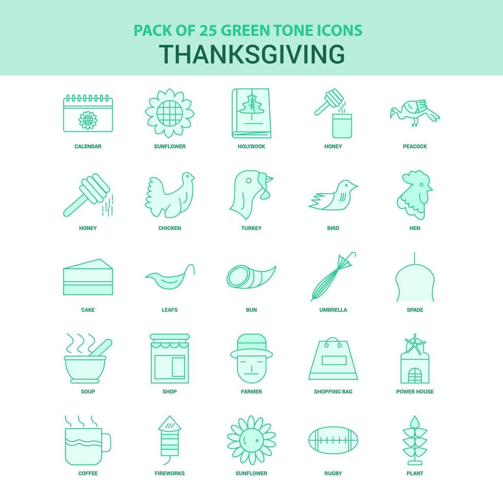 25 Green Thanksgiving Icon set vector