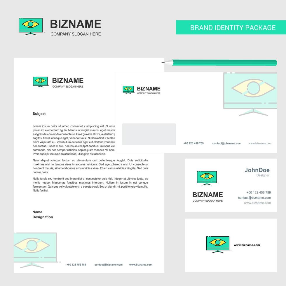 Monitor Business Letterhead Envelope and visiting Card Design vector template
