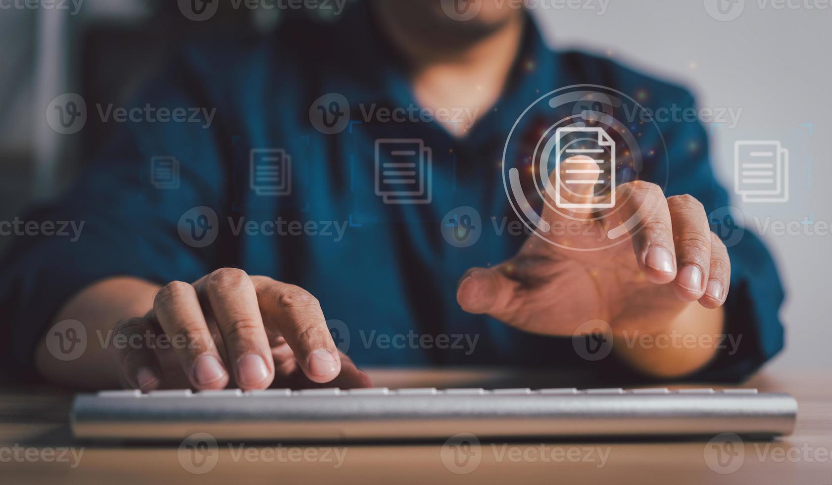 Businessman touching Virtual Panel For Fingerprint Scan for unlock network connections before assigning bank accounts, credit card, and confidential documents. Cyber security biometric authentication photo