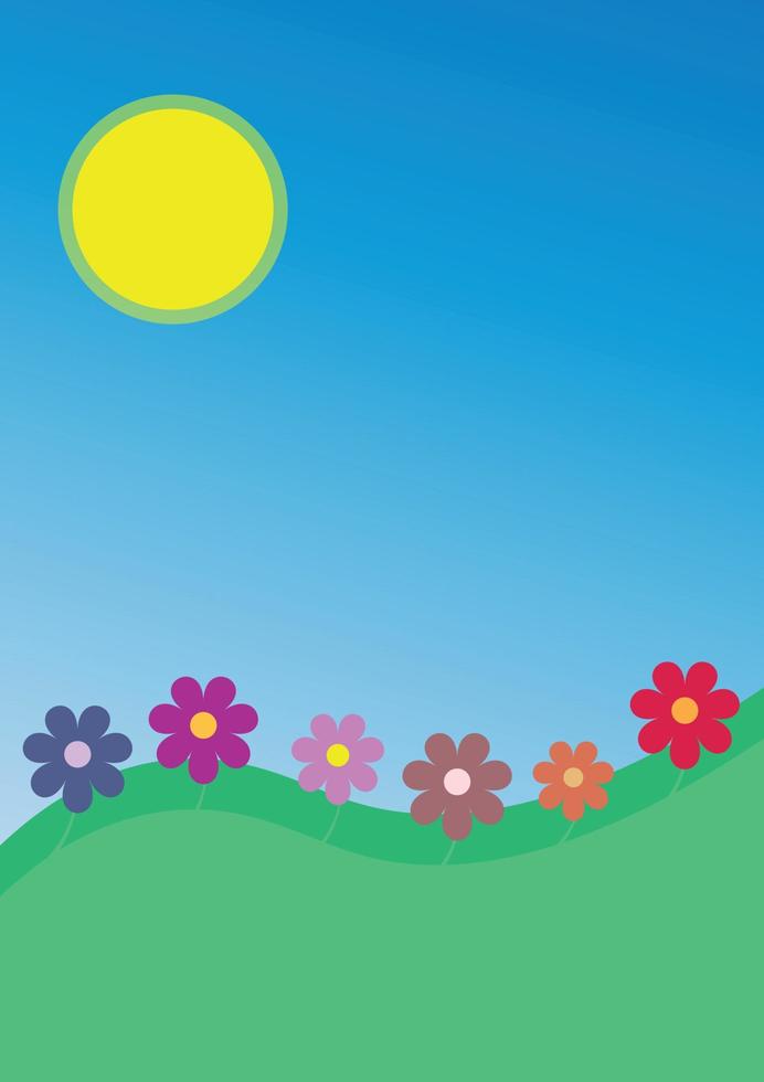 día soleado paisaje con flores vector