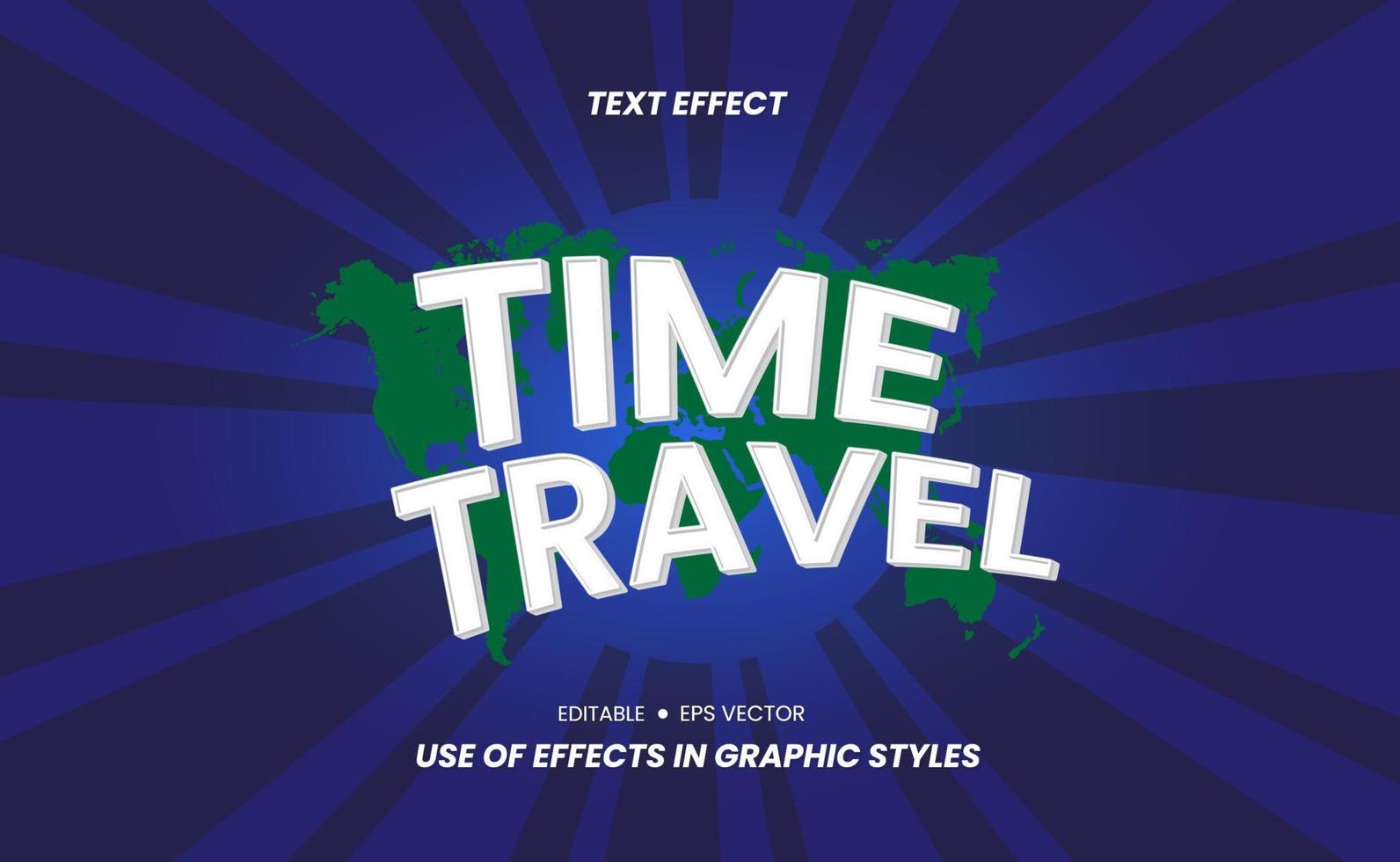 Efectos de texto 3d con palabras de viaje en el tiempo y fáciles de editar. vector