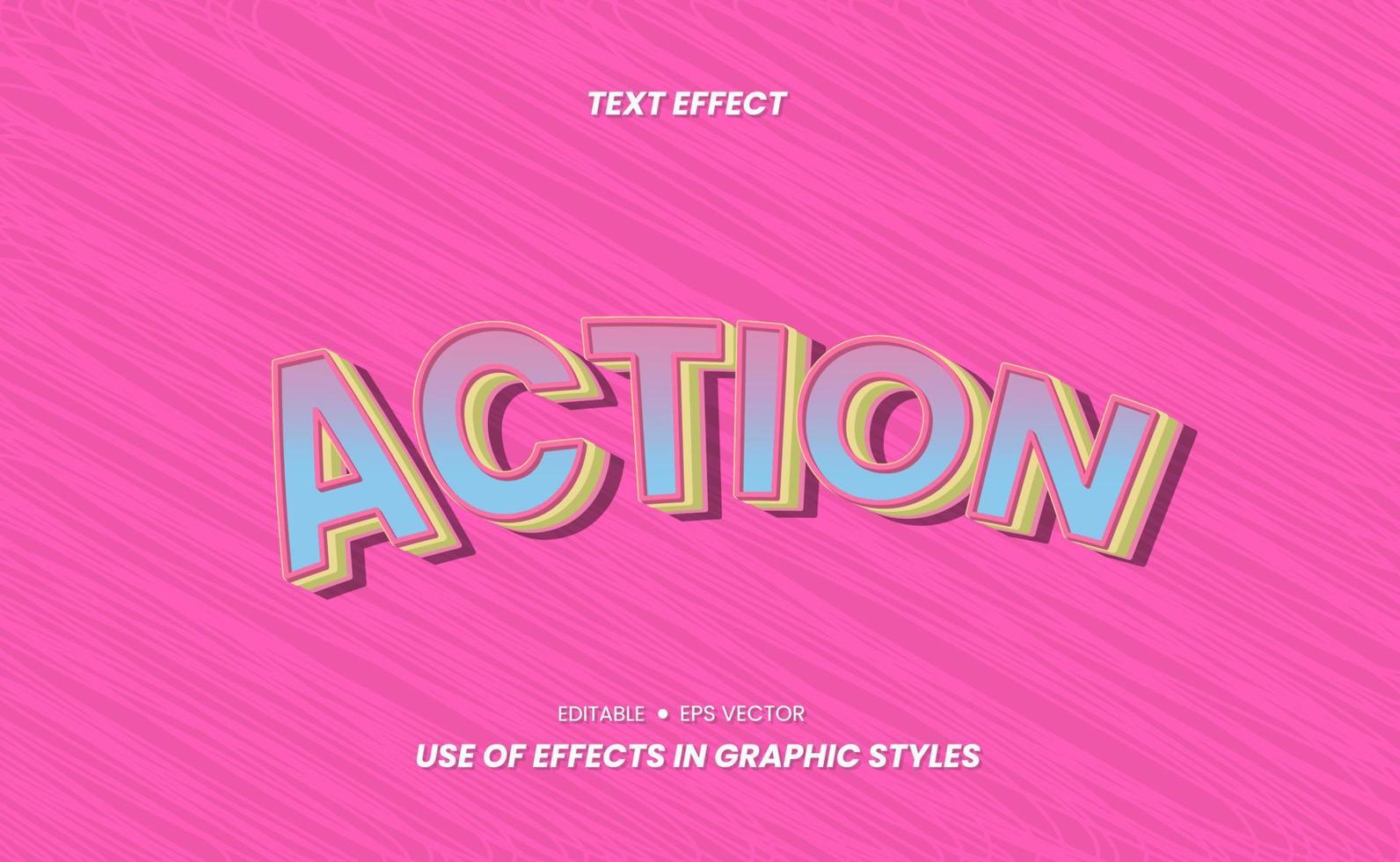 Efectos de texto en 3D con palabras de acción y fáciles de editar. vector