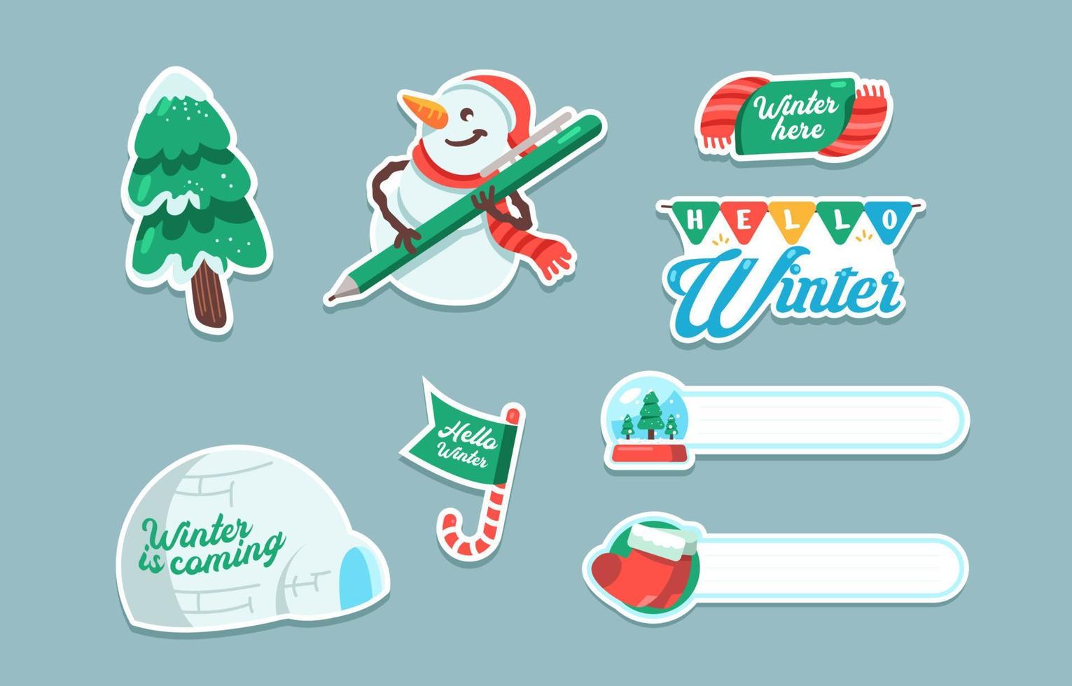 Happy Snowy Winter Cartoon Sticker Pack vector