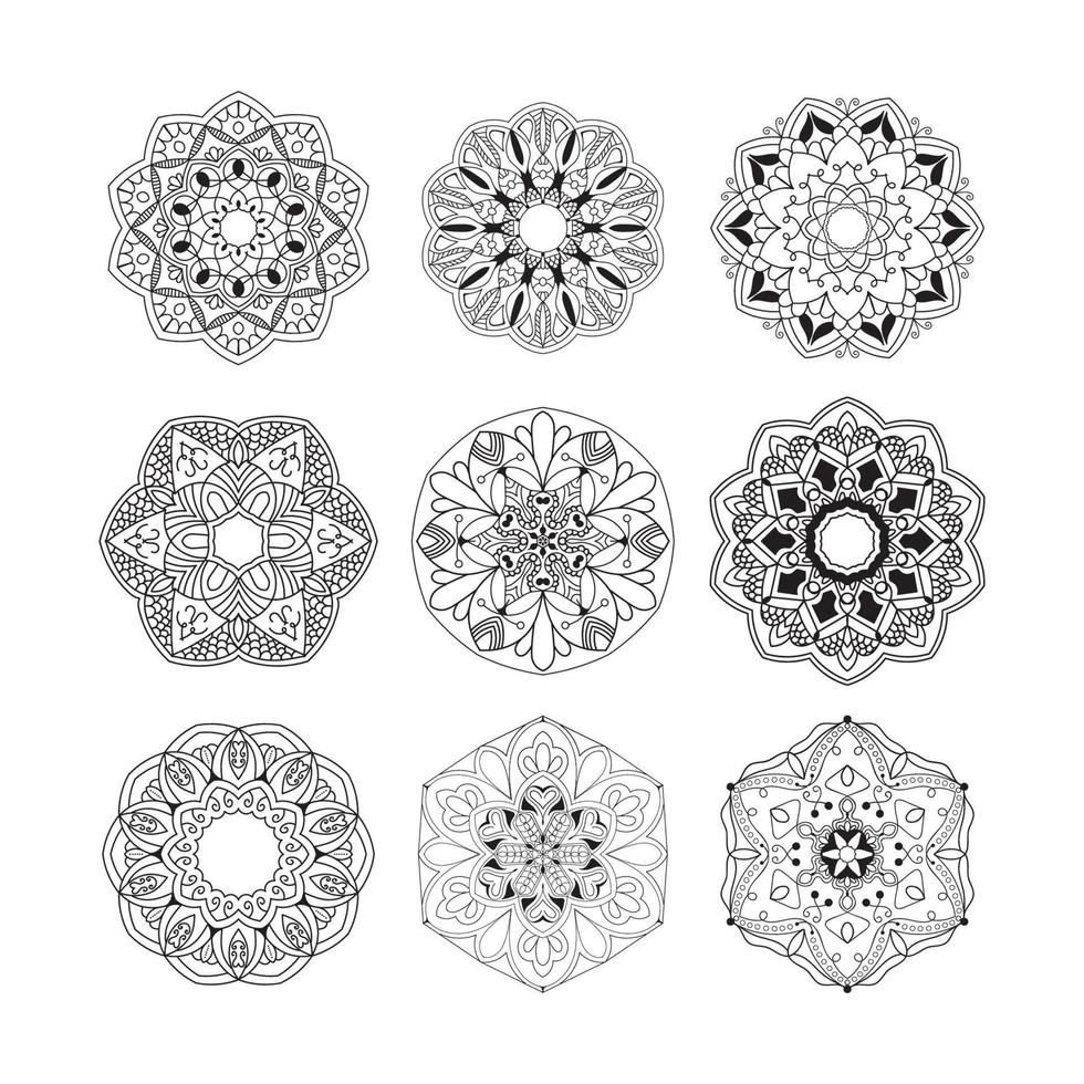 concepto de diseño en blanco y negro de fondo de paquete de mandala vector