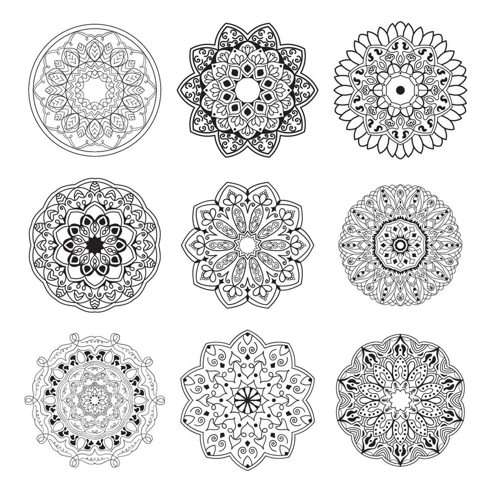 concepto de diseño en blanco y negro de fondo de paquete de mandalaconcepto de diseño en blanco y negro de fondo de paquete de mandala vector