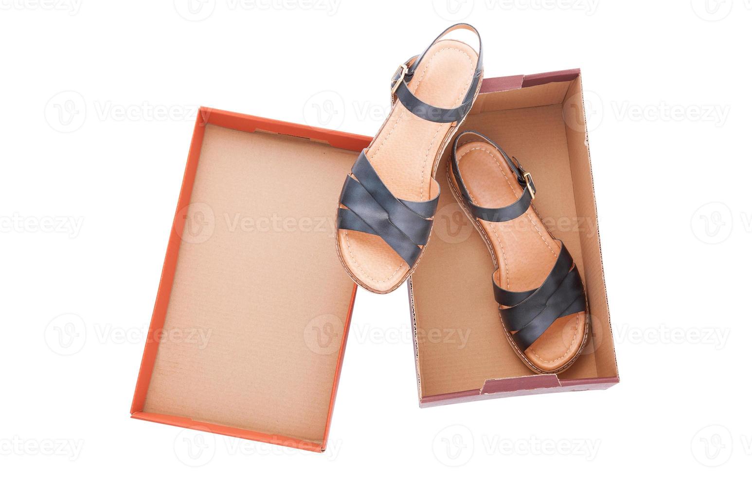 Summer Sandals isolated on white backgrounds. Fashion style Minimalism Set. Flat lay, Top view. photo