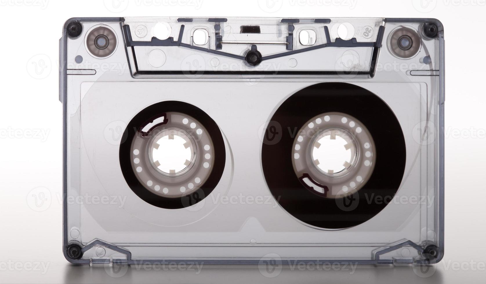 Audio cassette tape isolated on white background, vintage 80's music concept photo