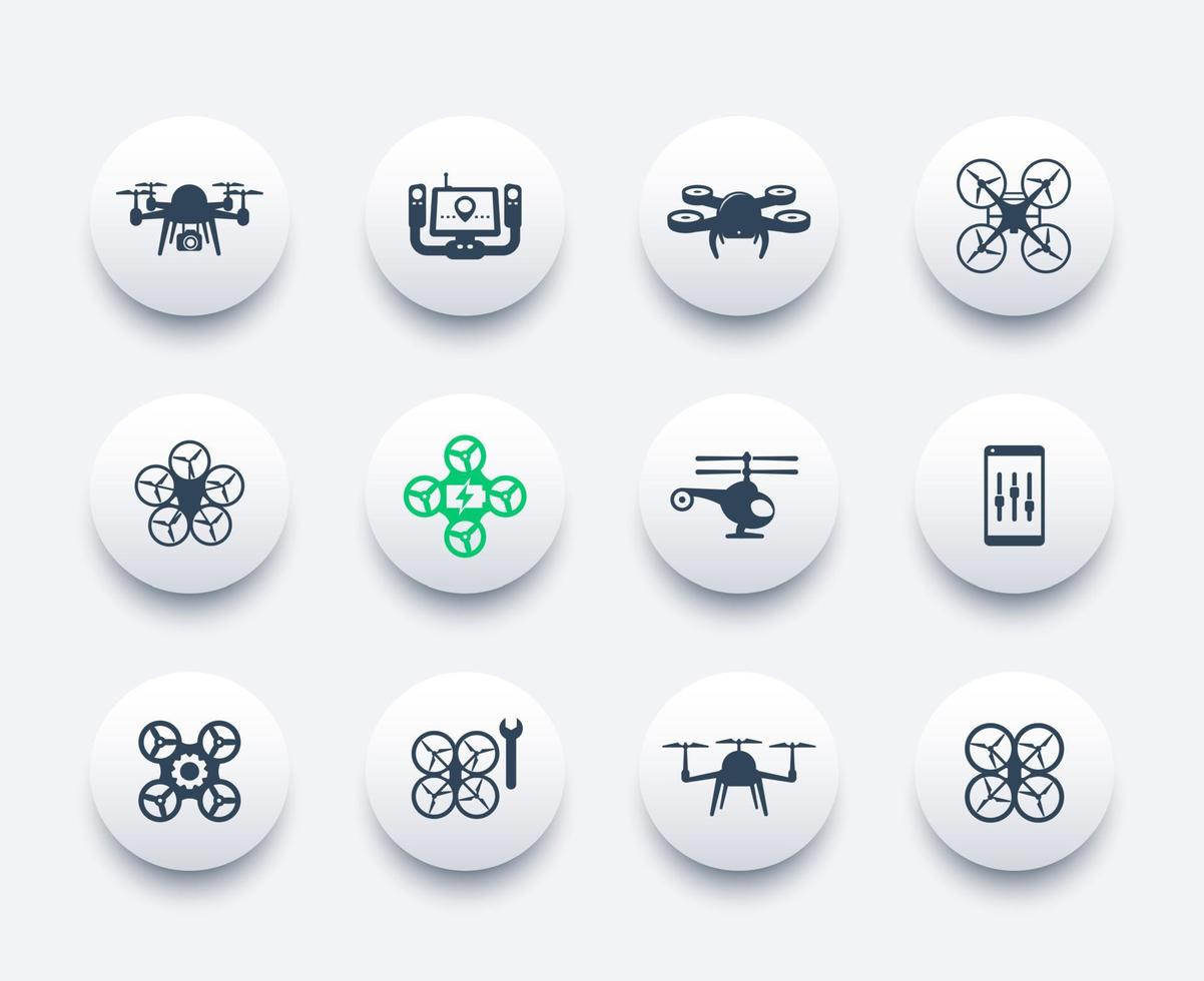 Drones, quadrocopters, uav icons set vector