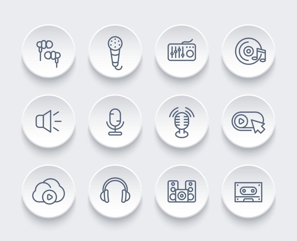 conjunto de iconos de audio, estilo lineal vector