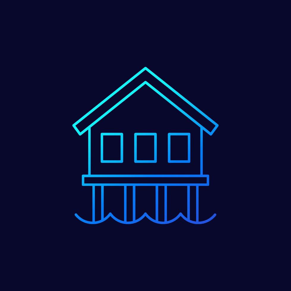 Stilt house in the water line icon vector