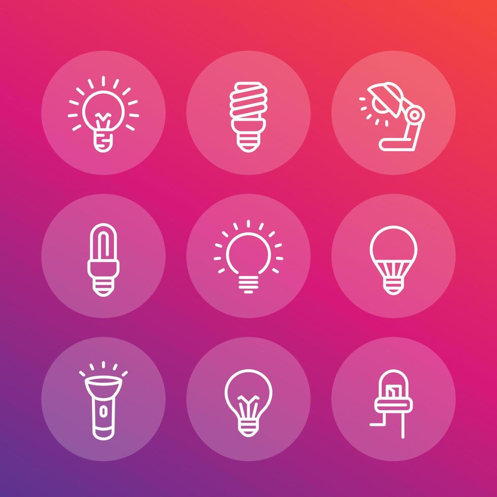 light bulbs line icons vector