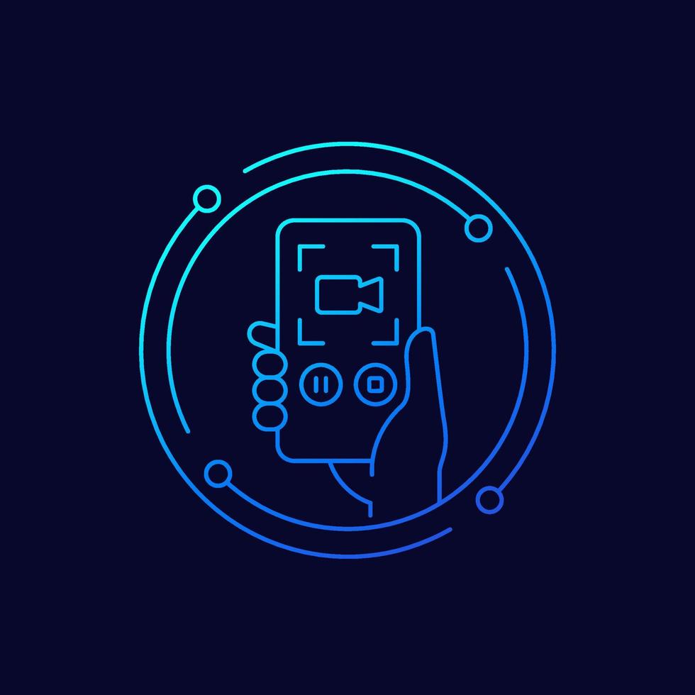 screen recording line icon with smart phone vector