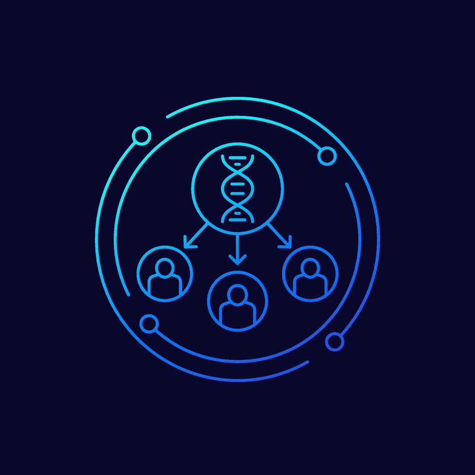 genetics line icon, dna strand and people vector