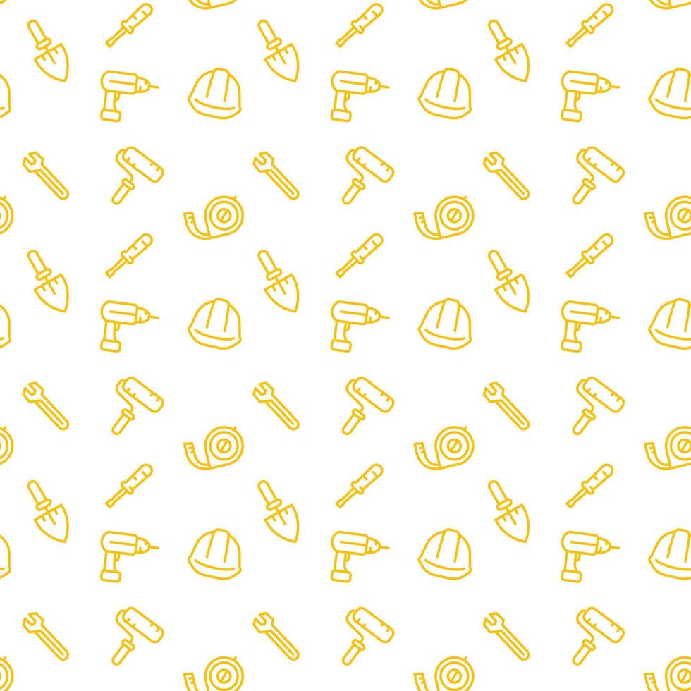 seamless pattern with construction tools icons, yellow over white vector