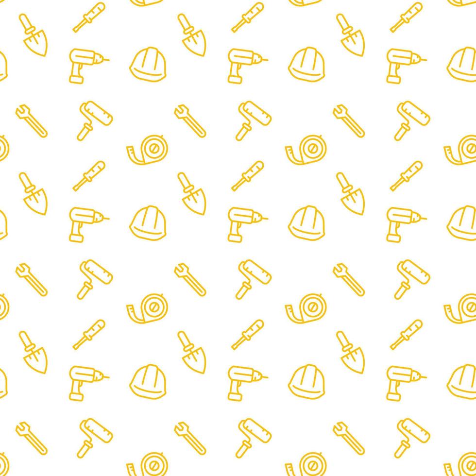 seamless pattern with construction tools icons, yellow over white vector