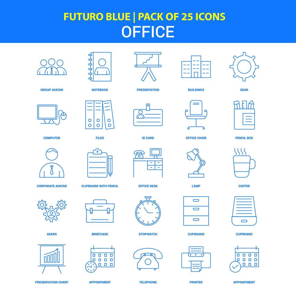 Office Icons Futuro Blue 25 Icon pack vector