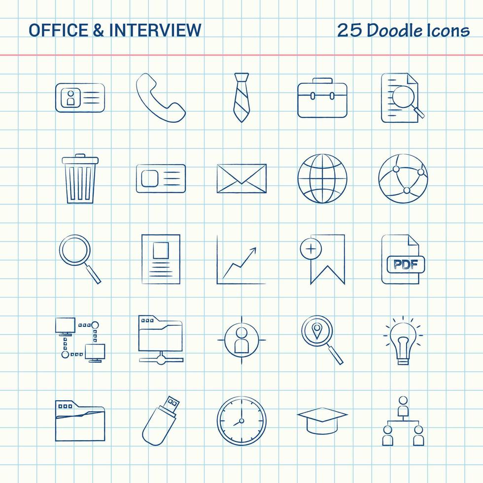 Office and Interview 25 Doodle Icons Hand Drawn Business Icon set vector