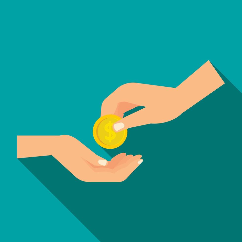Hands holding coins icon, flat style vector