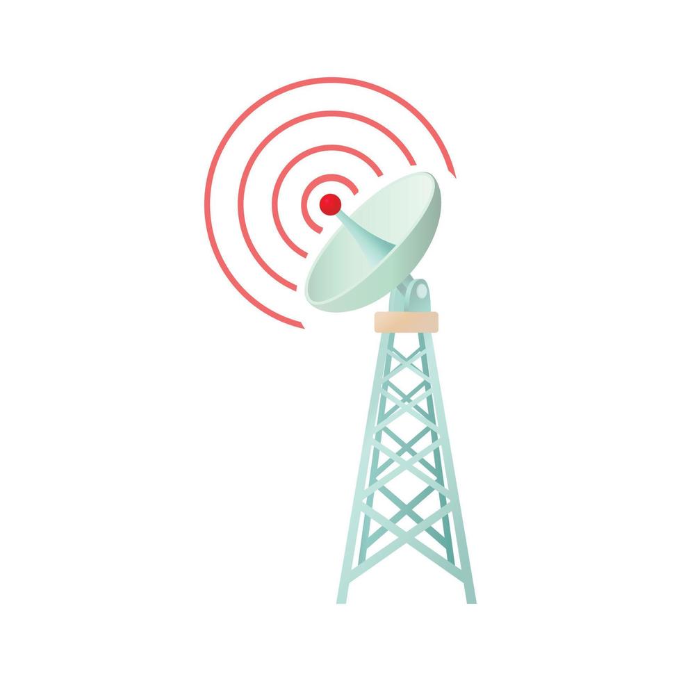 Tower with communication dish icon, cartoon style vector