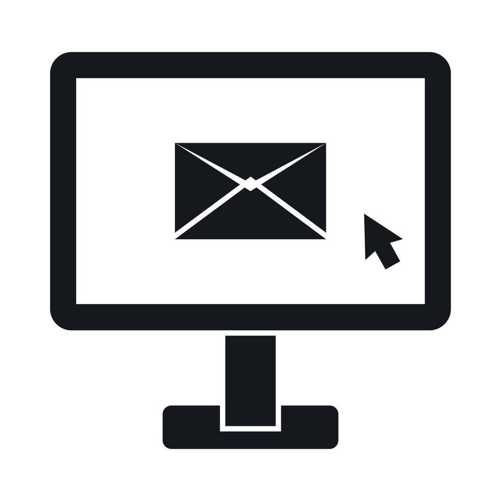 Monitor with email sign icon, simple style vector