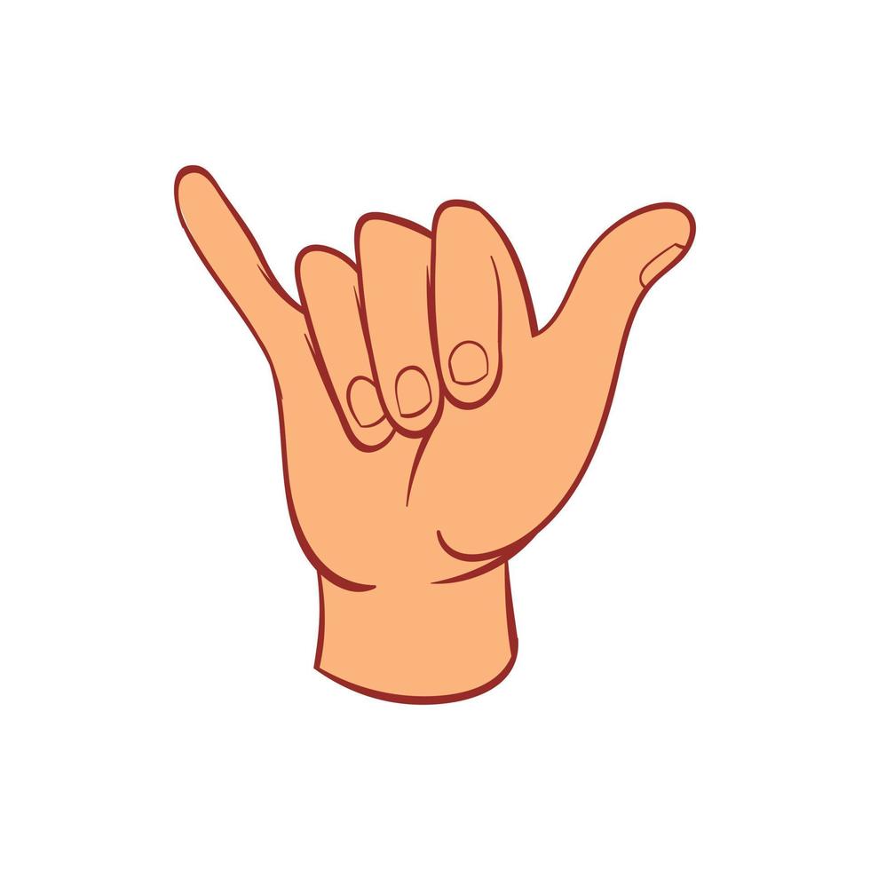 Hang loose hand gesture icon, cartoon style vector