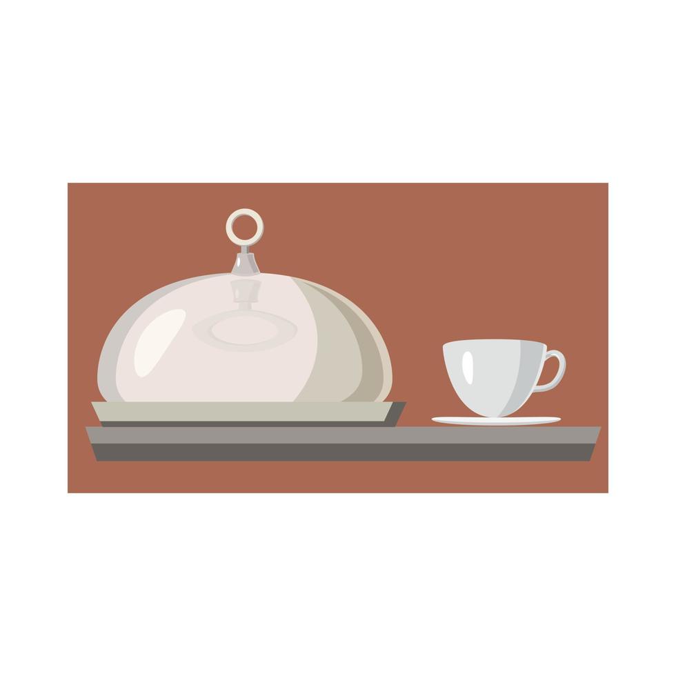 Cloche for meal and cup of hot drink icon vector