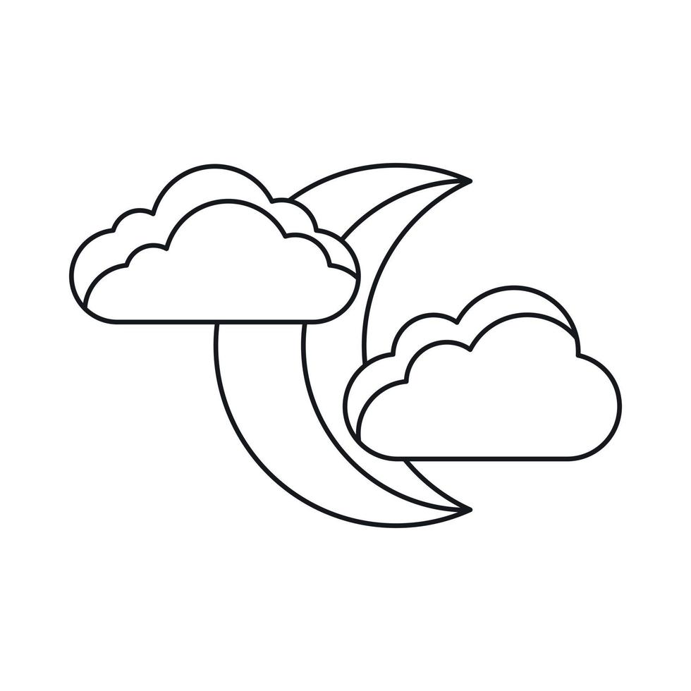 Moon and clouds icon, outline style vector
