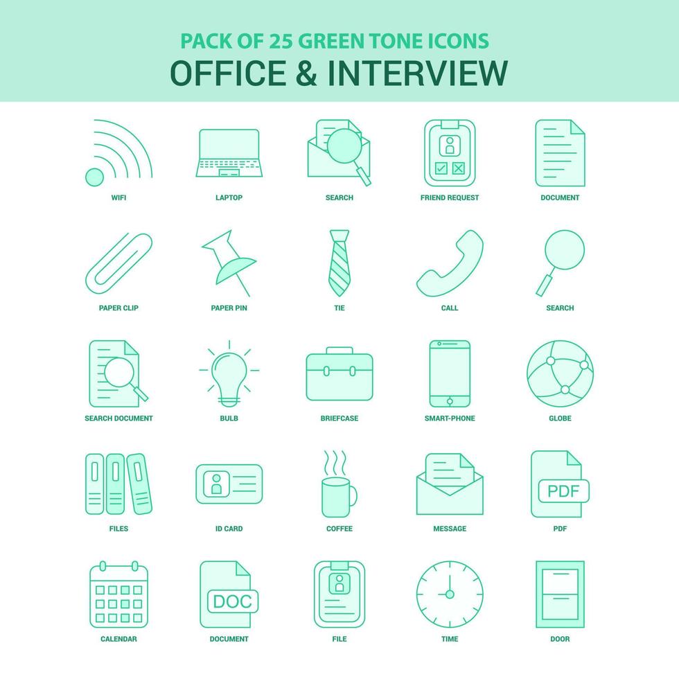 25 Green Office and Interview Icon set vector