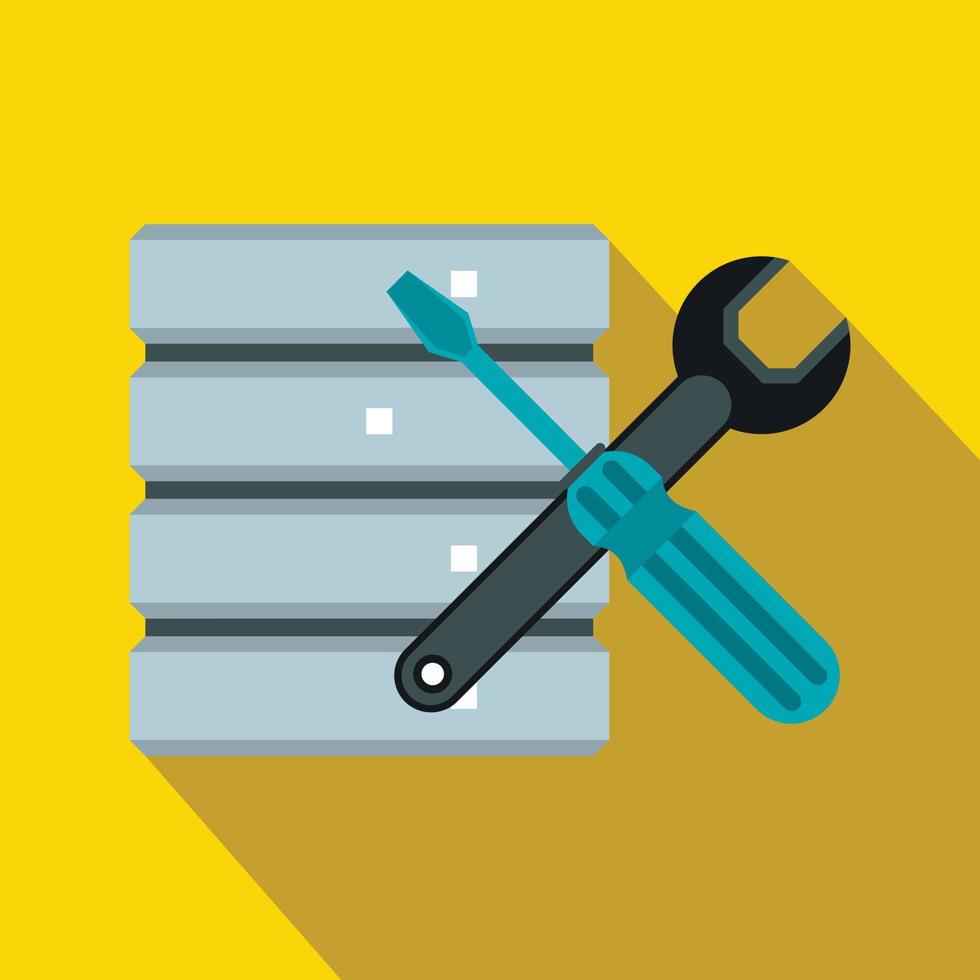 Database with screwdriverl and spanner icon vector