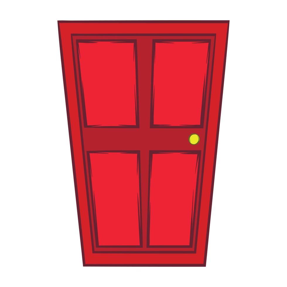 Red wooden door icon, cartoon style vector