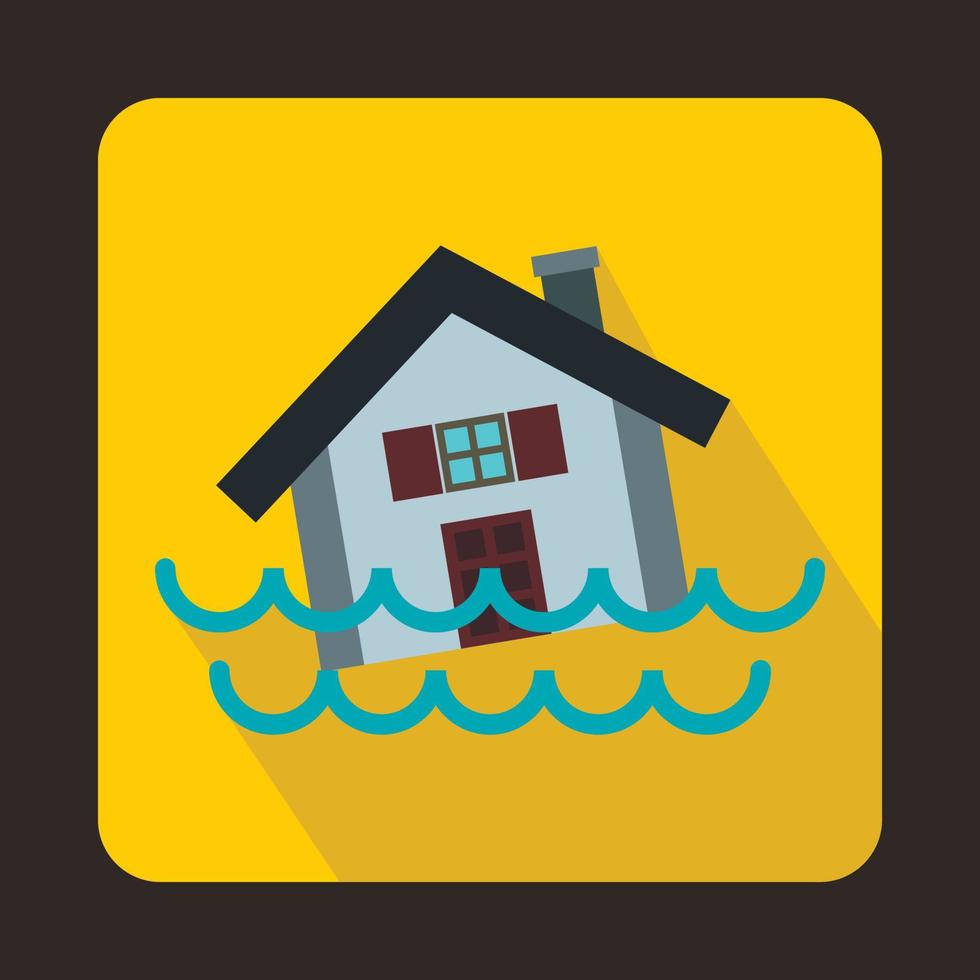 House sinking in a water icon, flat style vector