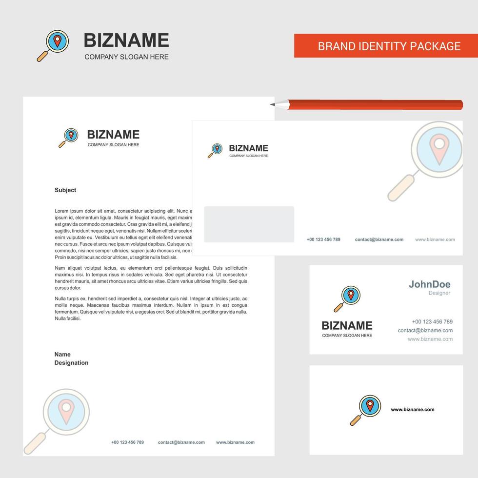 Search location Business Letterhead Envelope and visiting Card Design vector template