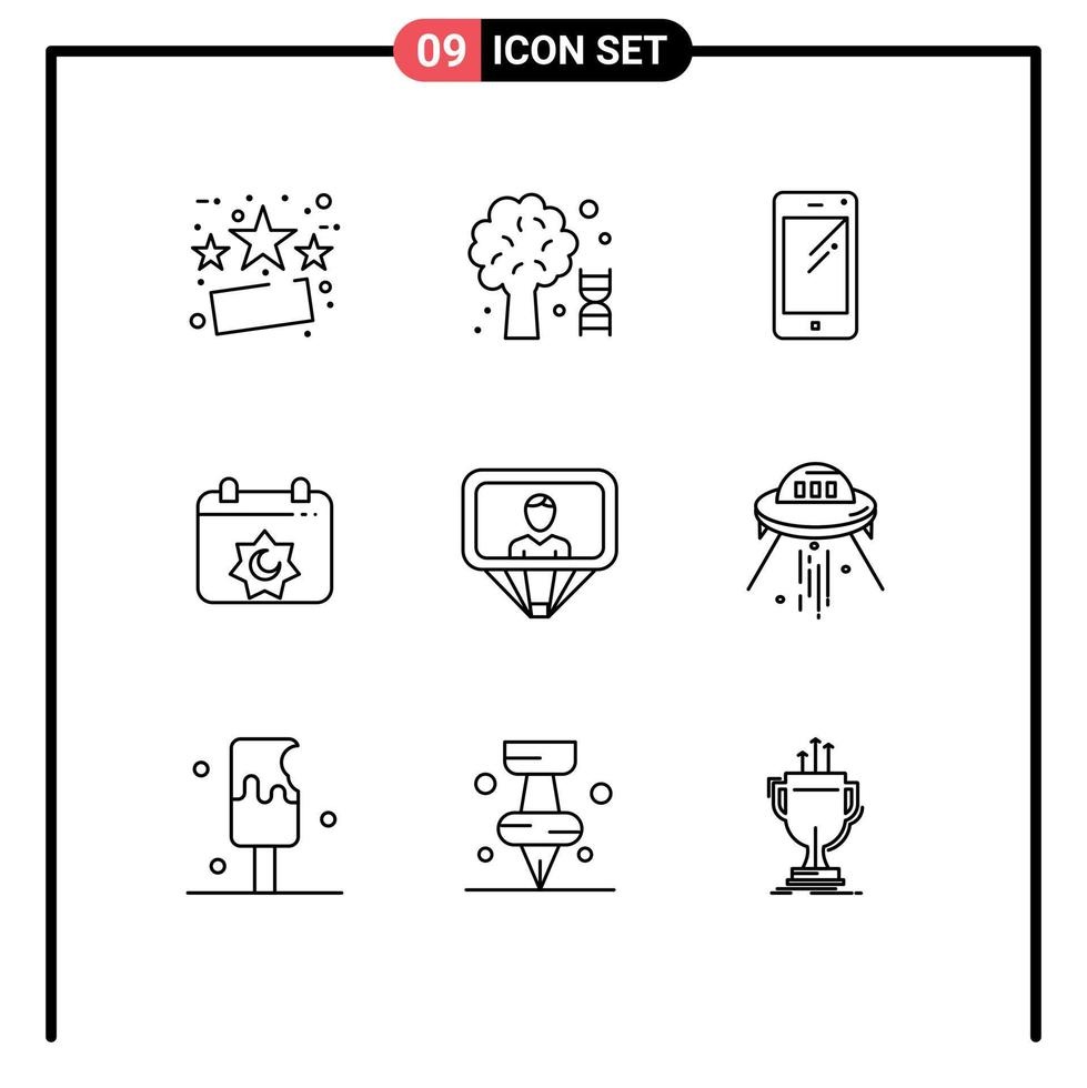 Pack of 9 Modern Outlines Signs and Symbols for Web Print Media such as user islamic phone feast samsung Editable Vector Design Elements