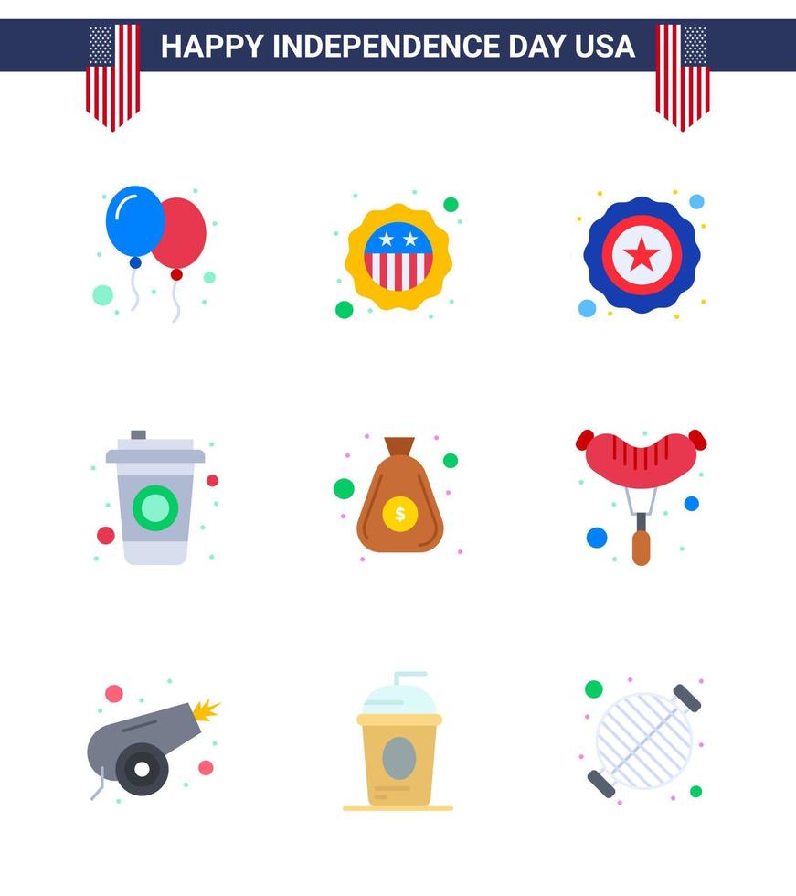 Stock Vector Icon Pack of American Day 9 Line Signs and Symbols for cash money police dollar cola Editable USA Day Vector Design Elements