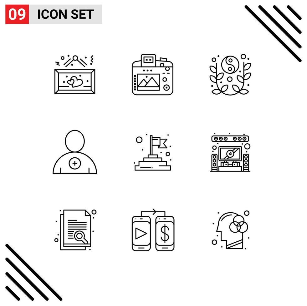 9 Thematic Vector Outlines and Editable Symbols of finish new hobby follow yin yang Editable Vector Design Elements