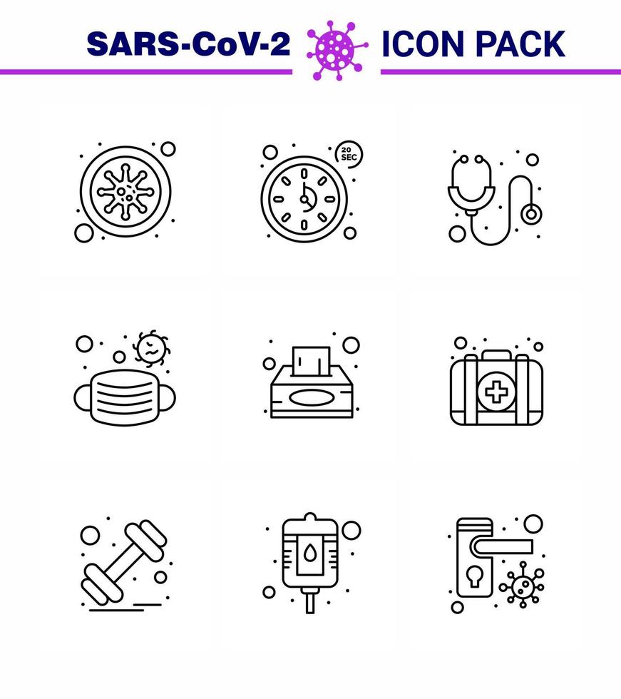 9 Line coronavirus epidemic icon pack suck as  napkin safety healthcare medical face viral coronavirus 2019nov disease Vector Design Elements