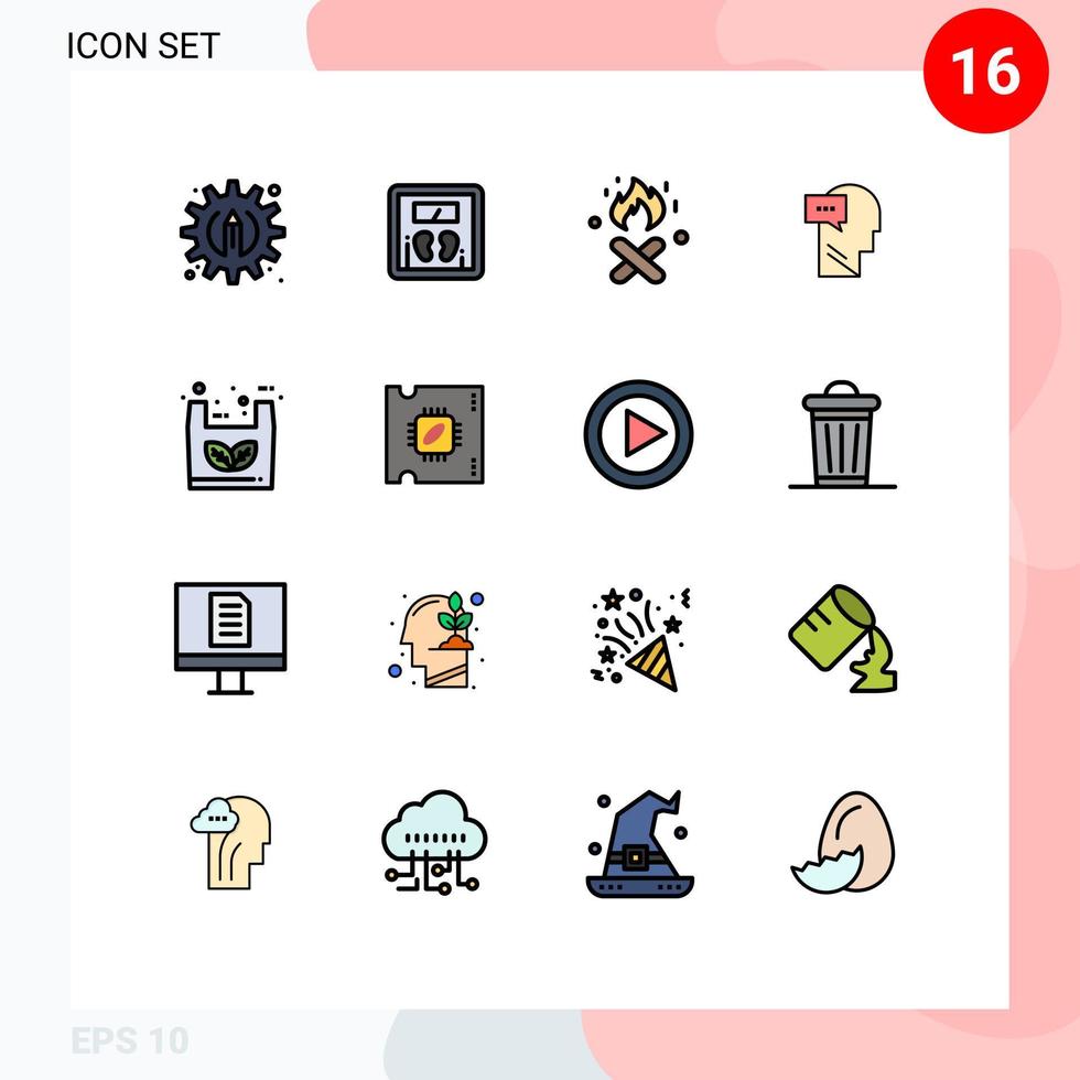 Mobile Interface Flat Color Filled Line Set of 16 Pictograms of shopping eco fire place bag inner Editable Creative Vector Design Elements