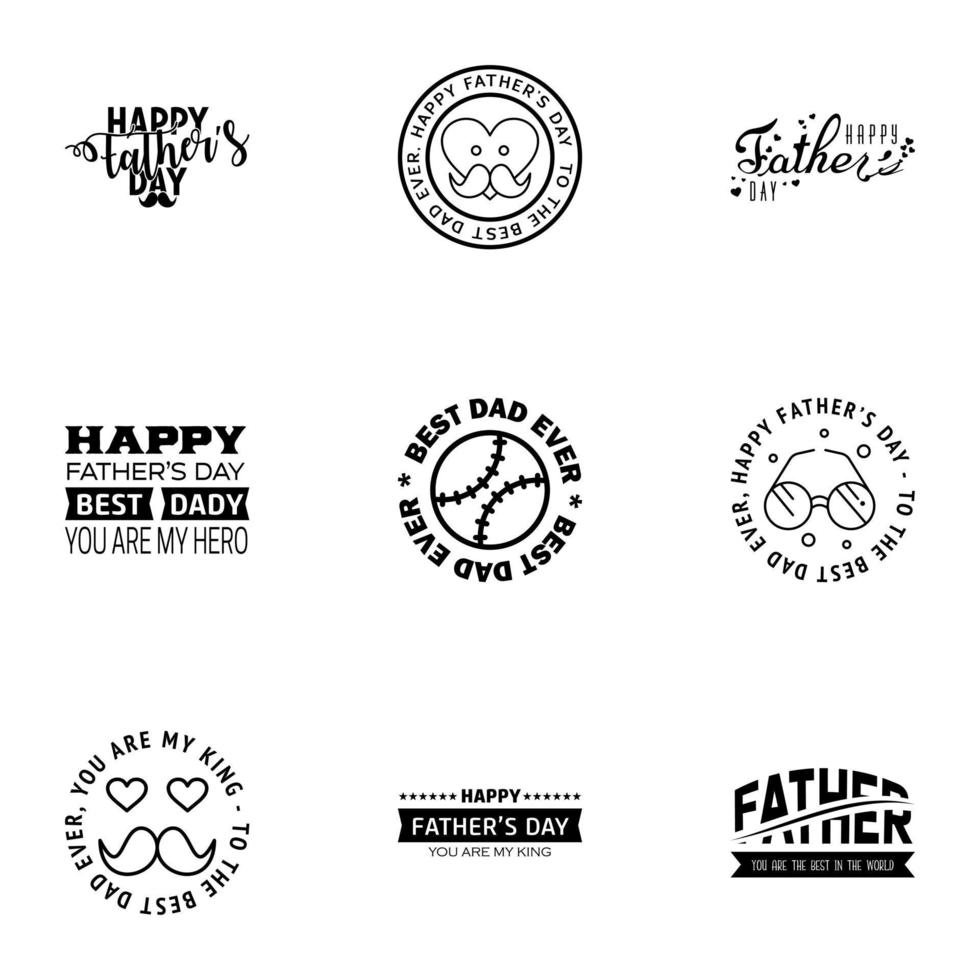 Happy Fathers Day 9 Black Vector Element Set Ribbons and Labels Editable Vector Design Elements