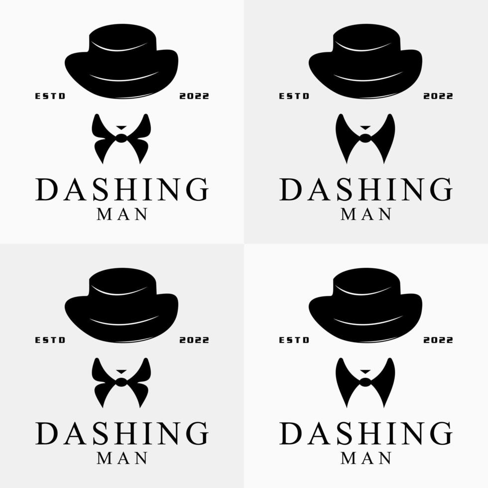 Set Clothing Hat Tie Human Elegant Handsome Dashing Identity Business Logo Design Vector