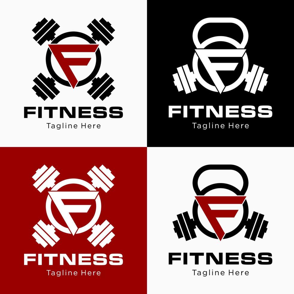 Set Letter F Monogram Circle Barbell Kettlebell Fitness Gym Training Identity Brand Logo Design Vector