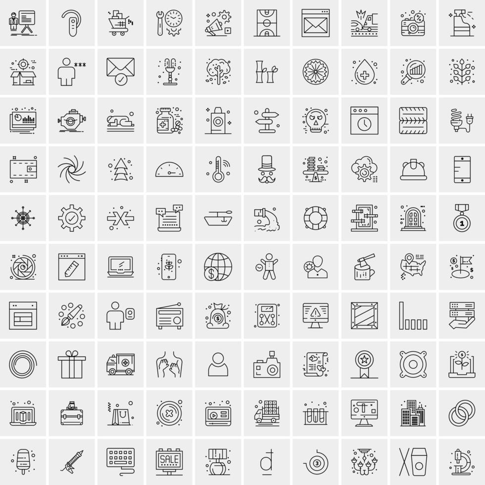 paquete de 100 iconos de líneas universales para móviles y web vector