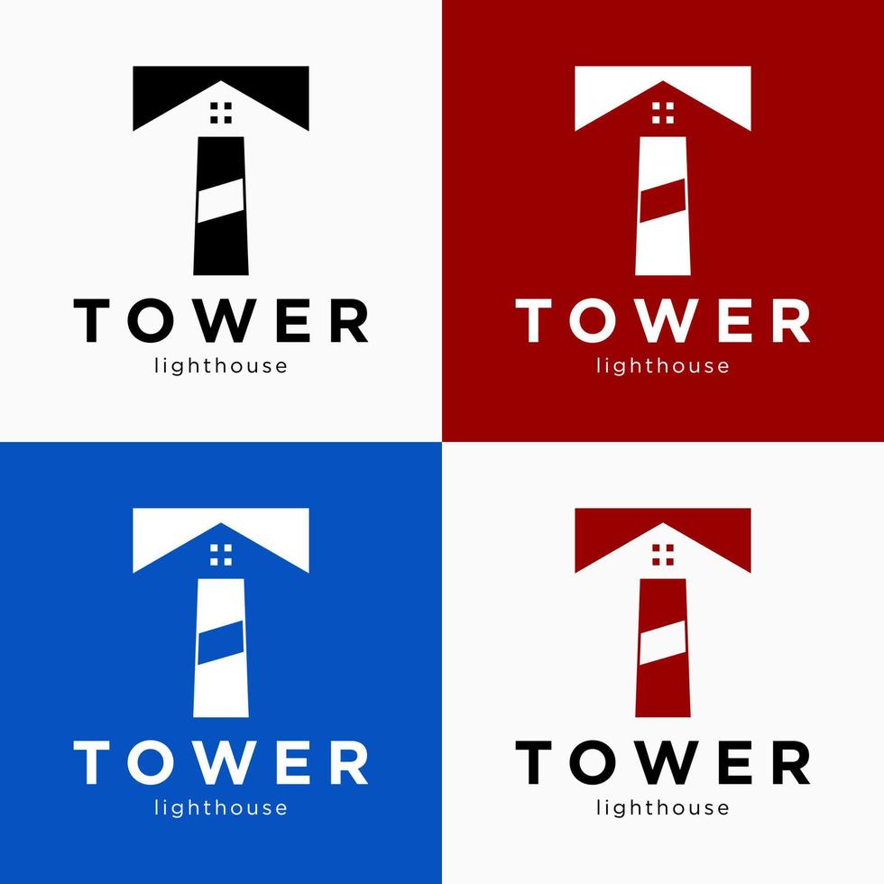 Set Letter T Monogram Style Tower Lighthouse Beacon Identity Business Construction Logo Design Vector