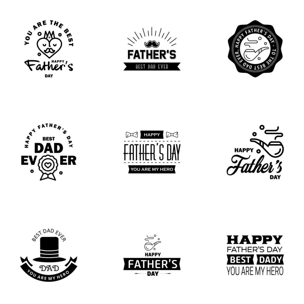 Happy fathers day 9 Black vintage retro type font Illustrator eps10 Editable Vector Design Elements