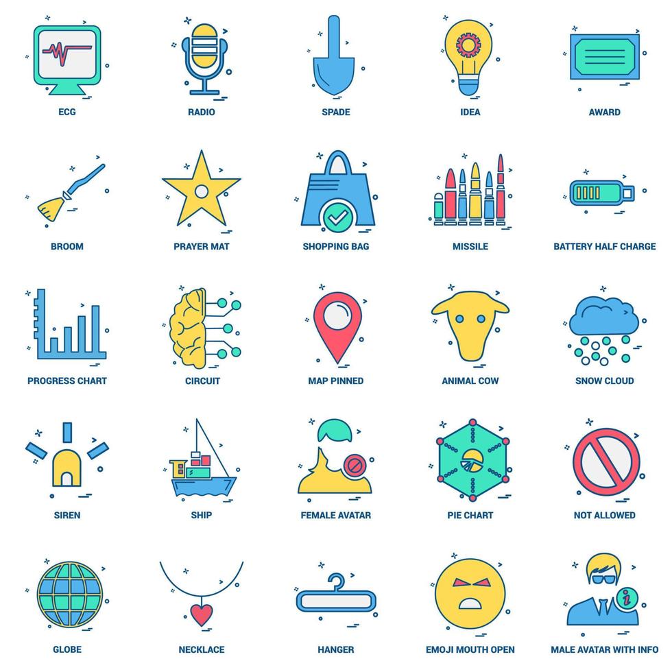 25 Business Concept Mix Flat Color Icon set vector