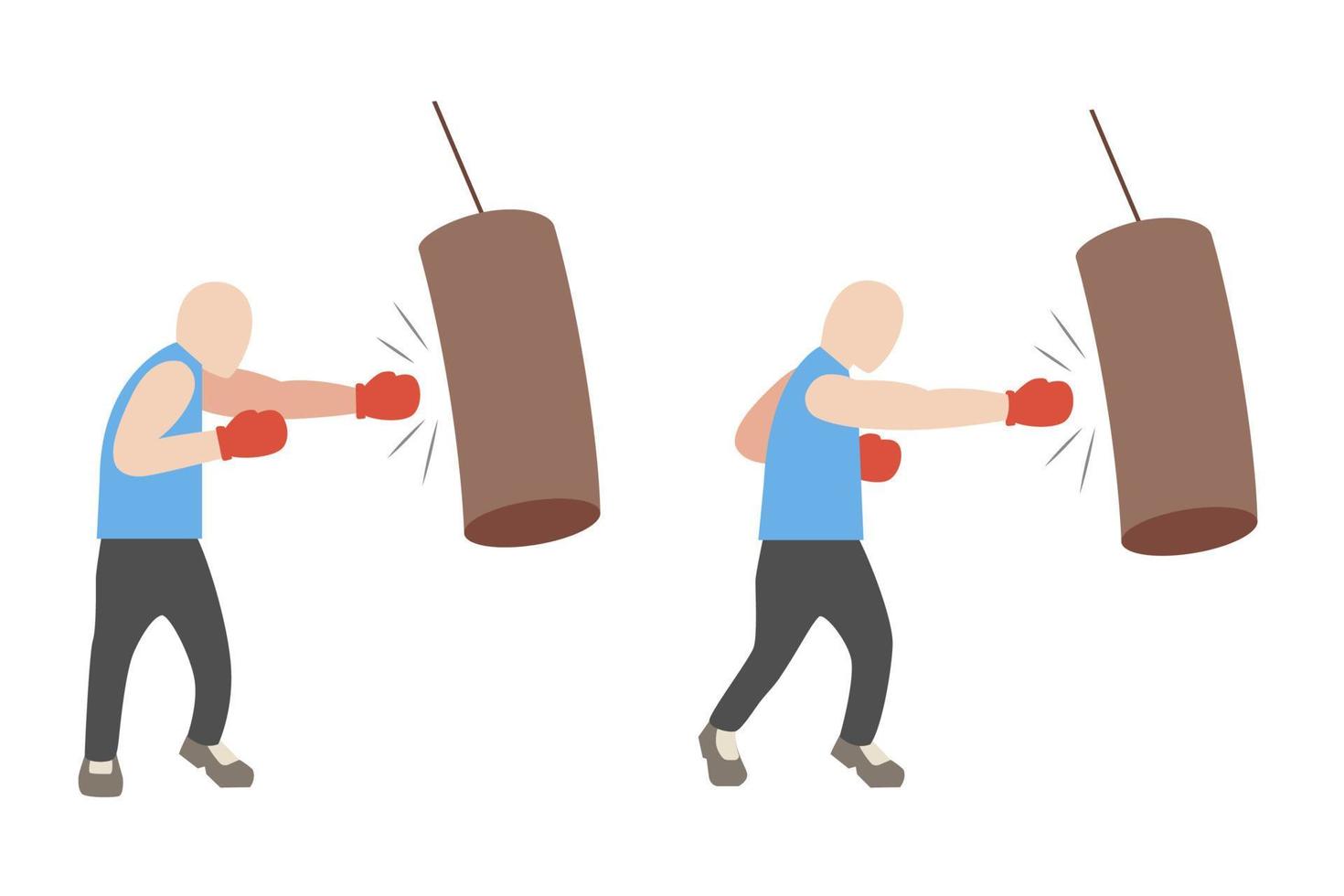 Boxers at the training. Set of strong boxer punching with red gloves, flat illustration vector